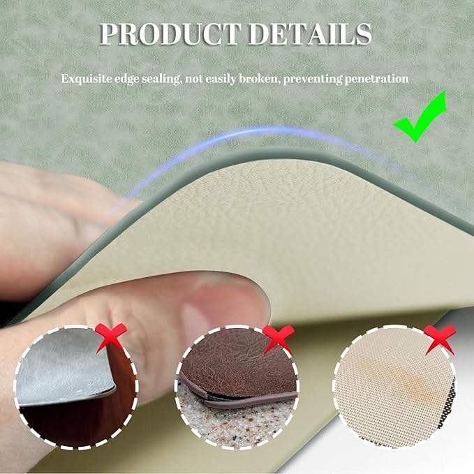 BLESWIN Faux Leather Placemats, Set of 6, 12×17 Inch -Double Side Texture Color Table Mats, Heat-Resistant, Waterproof and Oil-Resistant, Suitable for Dining Room, Kitchen, Party, Outdoor -Green&White