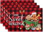 Giwawa Gingerbread Placemats Set of 4, Have A Sweet Christmas Red Black Buffalo Plaids Place Mat, Winter Hot Cocoa Cookie Table Mats 12"x18" for Kitchen Dining Holiday Party Decor