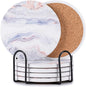 Hoewina 6Pcs Drink Coasters with Holder, Marble Style Ceramic Drink Coaster, Absorbent Coasters Set Suitable for Kinds of Cups, Modern Style Coasters for Coffee Table, 4 Inches（Cloud Style）