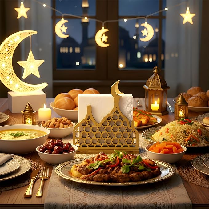 Eid Gold Napkin Holder for Tables Classical for Islamic Ramadan Holiday Napkin - Image 4