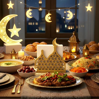 Eid Gold Napkin Holder for Tables Classical for Islamic Ramadan Holiday Napkin - Image 4