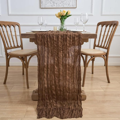 Asee'm 3pcs Brown Coffee Cheesecloth Table Runner 10FT Boho Rustic Fall | Sheer - Image 6
