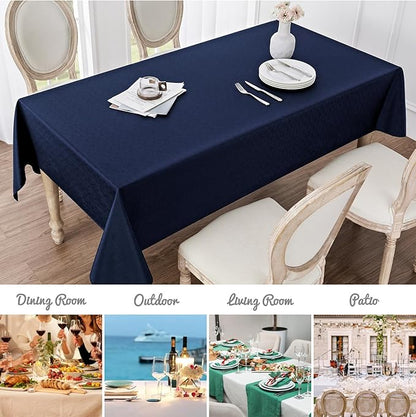 Rectangle Tablecloth Waterproof 60x120 inch Linen Textured Table Cloth Stain and Wrinkle Resistant Washable, Decorative Fabric Table Cover for Dining, Party and Camping, Navy Blue