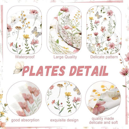 250 Pcs Wildflower Party Decorations Include Spring Summer Floral Paper Plates - Image 2