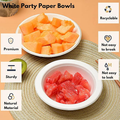 Haawooky 100 Pack White Disposable Paper Bowls, 8oz Natural Compostable - Image 6