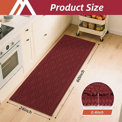 COSY HOMEER-Kitchen-Rugs-Non-Slip-Washable 24"x60" Absorbent Kitchen Runner Rugs Polypropylene Kitchen Mats for Floor,Sink Mat,Hallway,Laundry,Red