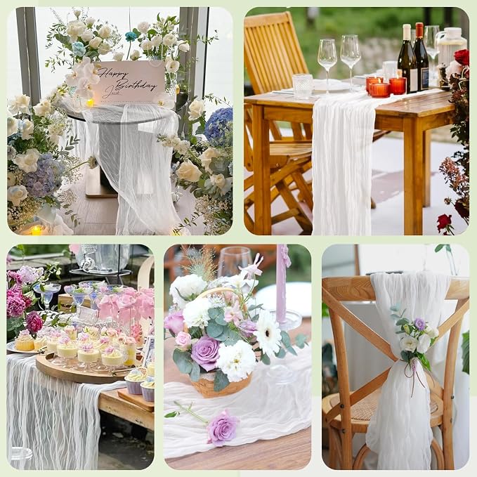 Cheesecloth Table Runner 10FT Ivory Boho Gauze Rustic Sheer Table Runners | - Image 7