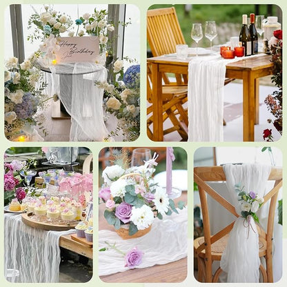 Cheesecloth Table Runner 10FT Ivory Boho Gauze Rustic Sheer Table Runners | - Image 7