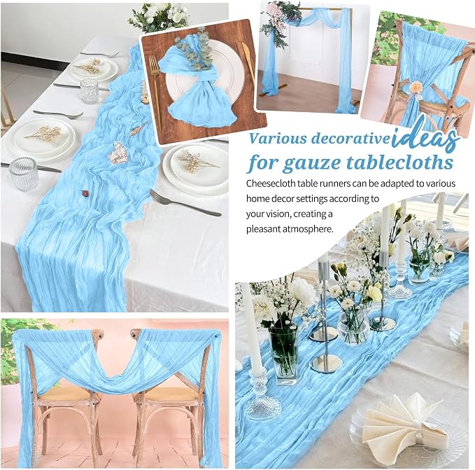 Pesonlook Cheesecloth Table Runner Light Blue, 10 Pack 17.7x108 inch, Long | - Image 7