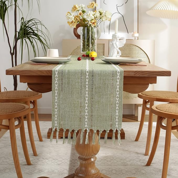 Wracra Rustic Linen Table Runner, Sage Green Table Runners 36 inches Long | - Image 5
