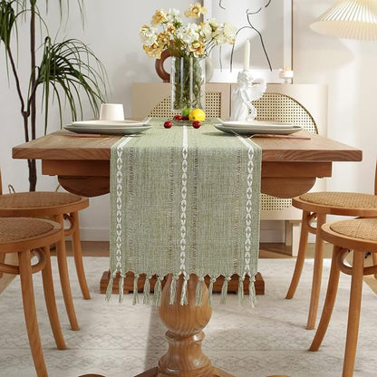 Wracra Rustic Linen Table Runner, Sage Green Table Runners 72 inches Long | - Image 5