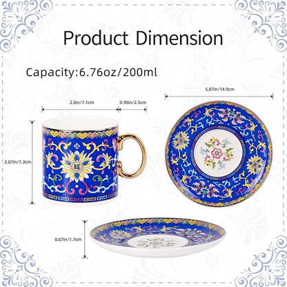 KAMMAK Tea Cup and Saucer, Ceramic Coffee Cups, 7 oz, Afternoon Tea and - Image 2