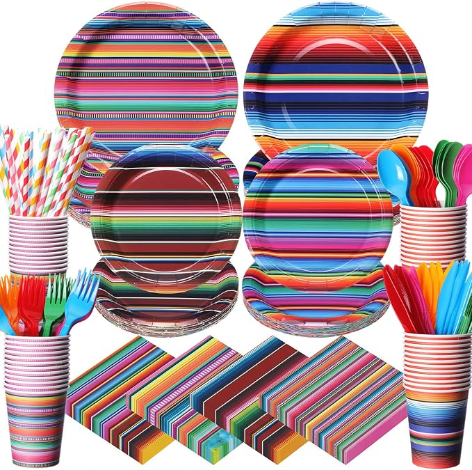 450 Pcs Mexican Serape Party Tableware Set Fiesta Decorations Taco Bar Paper by Unknown