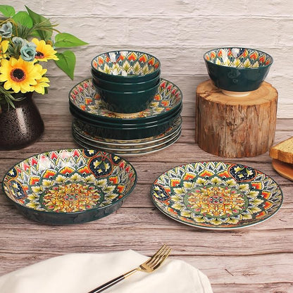 YA JU Mandala Dinnerware Sets Serves 4, Buffet Dinnerware, Boho Plates and - Image 4