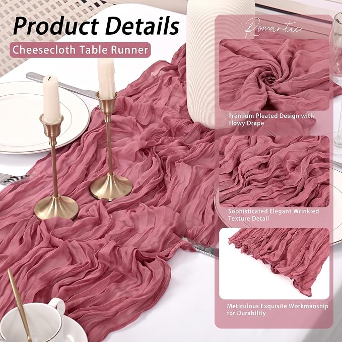 8 Pack Dusty Rose Cheesecloth Table Runner 17x108 inch Boho Gauze Cheese Cloth - Image 4