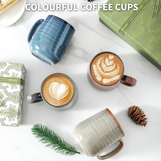 HASENSE Coffee Mugs Set of 4, 15 Oz Stoneware Coffee Cups - Image 3