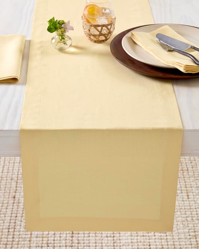 Solino Home 100% Pure Linen Table Runner Golden Straw, Fete 14 x 156 in | Table by SolinoHome