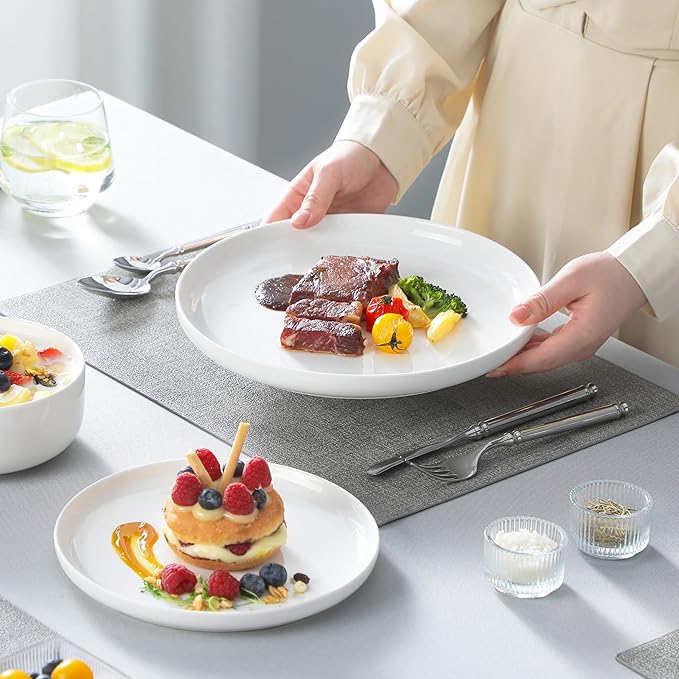 MALACASA Plates and Bowls Sets, 24 Pieces Modern Porcelain Dinnerware Set for 8, Ceramic Dishware Dishes White Kitchen Dinner Dining Ware Set, Microwave and Dishwasher Safe, Series LUNA