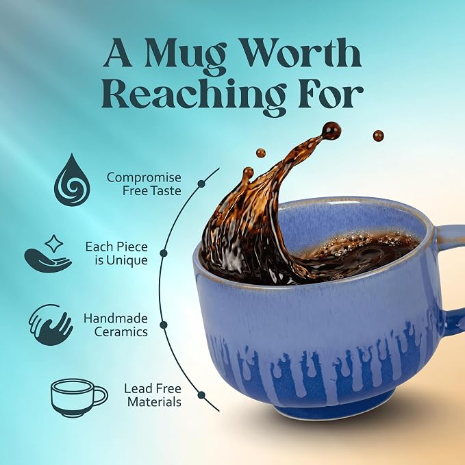 NOVA CERAMICS Blue Coffee Mug - 16 oz Ceramic Mug - Neptune | Blue Mug Style - - Image 3