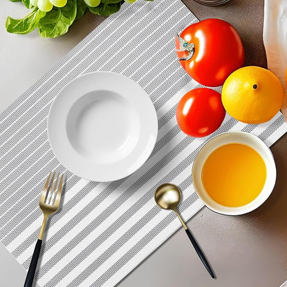 Placemats Set of 4 Vinyl Washable Grey Placemats, 18"x12" Wipeable Heat-Resistant Non-Slip Easy Clean Table Mats Ideal for Dining Table Table Runner and Outdoor (4, Grey Stripe)