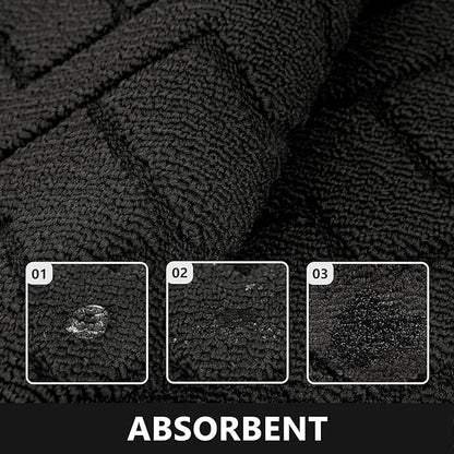 hicorfe Kitchen Runner Rug and Mats Sets,2 Pieces Super Absorbent Polypropylene Non-Slip Rug,Soft Comfort Floor Mat,Washable for Kitchen,Hallway,Office,Sink,Laundry(20" x 32"+20" x 59",Black)