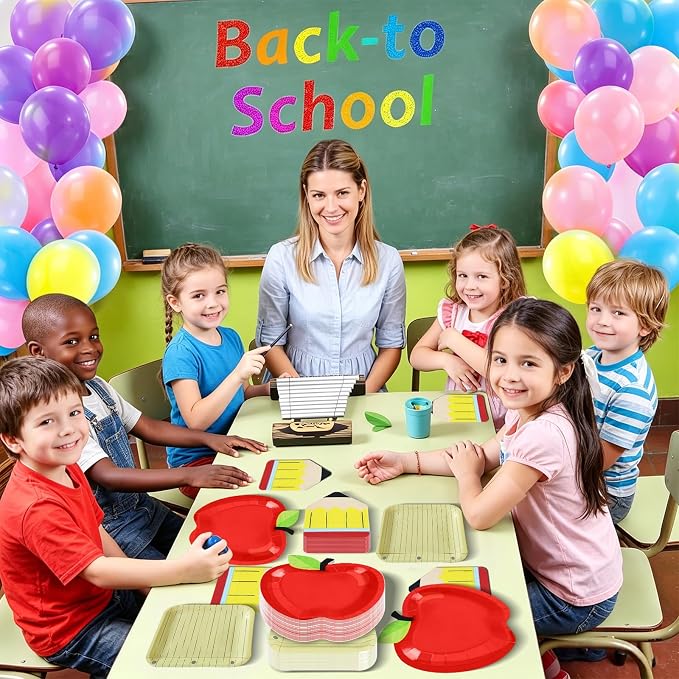 180Pcs Back to School Red Apple Paper Plates and Napkin Set, First Day of - Image 5