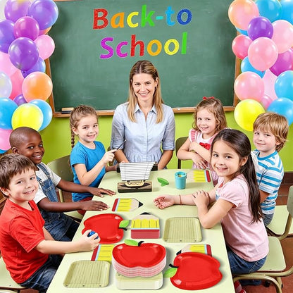 180Pcs Back to School Red Apple Paper Plates and Napkin Set, First Day of - Image 5