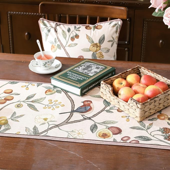bilin gaier Designer Vintage Linen Table Runner, Floral Fruit Pattern, Dining - Image 7