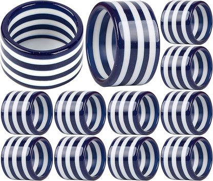 Epoxy Napkin Rings – Elegant Navy Blue & White Napkin Holders Set of 12 for Table Decor, Parties, Weddings & Dining - Modern Round Serviette Rings for Home & Holiday Celebrations - CLEENTABLE