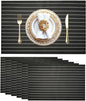 Placemats Set of 6 Vinyl Washable Placemats, 18"x12" Wipeable Heat-Resistant Non-Slip Easy Clean Table Mats Ideal for Dining Table Table Runner and Outdoor (6, Black White Stripe Black)