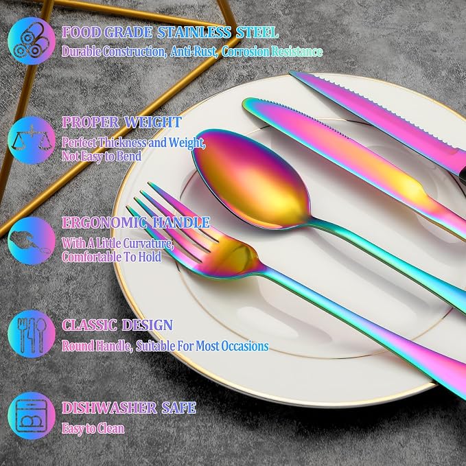 72 Pcs Rainbow Silverware Set - Image 3