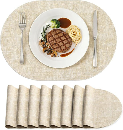Placemats Set of 8, 11.8 x 17 Inch, Waterproof Wipeable Reversible PU Placemat by homing