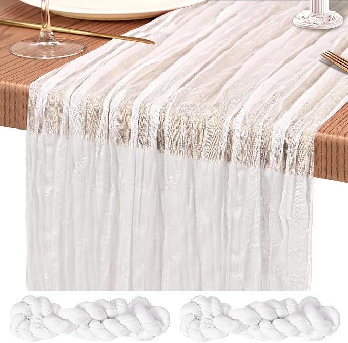 Showgeous 2 Pack White Cheesecloth Table Runners Boho Wedding Decor | Rustic by Showgeous