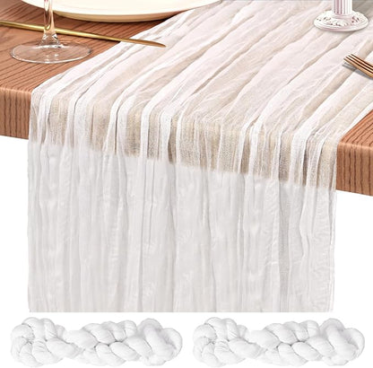 Showgeous 2 Pack White Cheesecloth Table Runners Boho Wedding Decor | Rustic by Showgeous