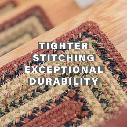 Homespice Highland Jute Braided Staircase Step Treads, Country Lodge Decor, Set of 13, Multicolor 8x28 Oval Rug for Stairs - Easy to Clean, Tightly Stitched and Durable