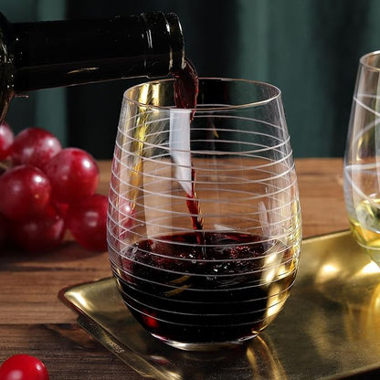 Joeyan Hand Blown Etched Stemless Wine Glasses - Image 3