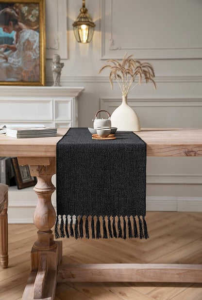 Black Table Runners 60 Inches Long, Burlap Linen Style Rustic Farmhouse Table - Image 2