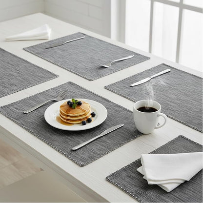 Dining Table Placemats with Decorative Stitched Edge Textured Cotton Cloth - Image 2
