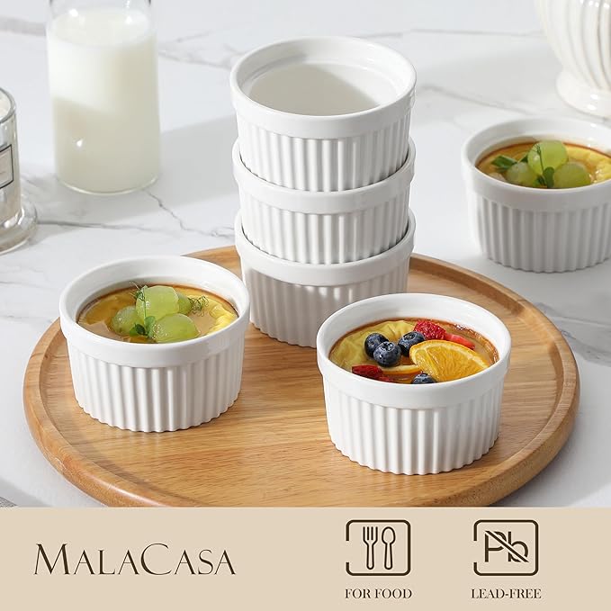 MALACASA Ramekins 8 oz Oven Safe, Porcelain Creme Brulee Ramekins Pudding - Image 3