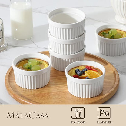 MALACASA Ramekins 8 oz Oven Safe, Porcelain Creme Brulee Ramekins Pudding - Image 3