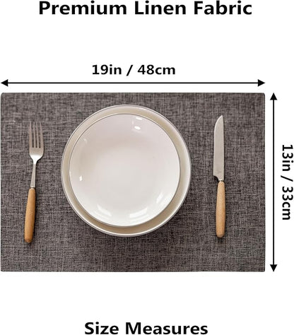 Demetex Grey Linen Placemats Set of 8 Stain Resistant Fabric Place Mats Classic Plate Mats for Kitchen Dining Table Decor, 13x19 inch, Dark Grey