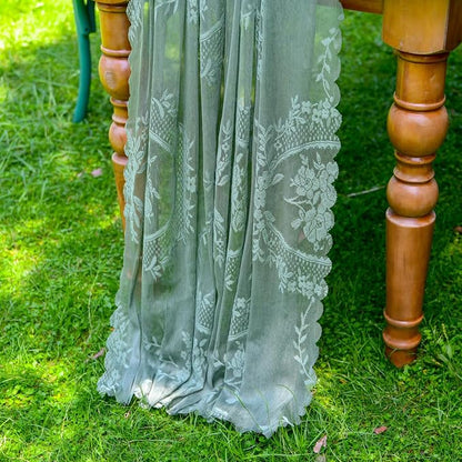 vctops Green Lace Table Runner 120 inch 10FT Floral Embroidered Boho Farmhouse - Image 4