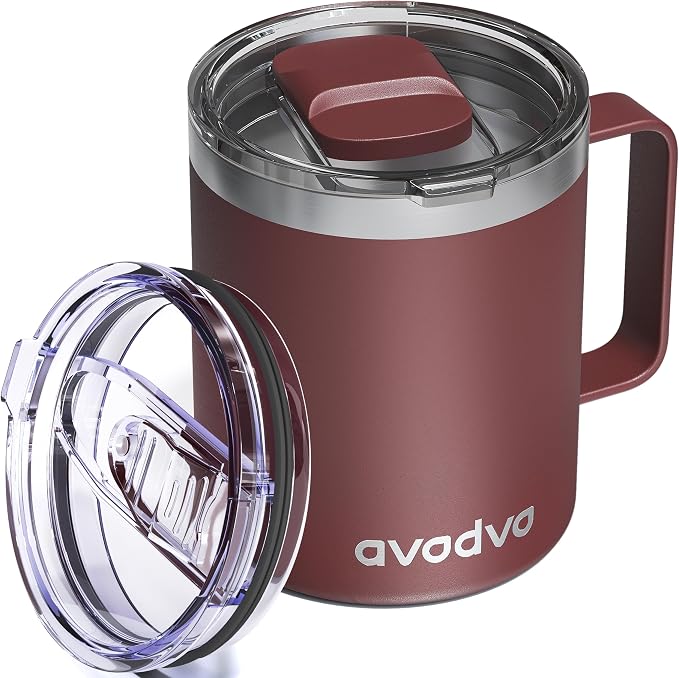 12oz Insulated Coffee Mug with Lid – Includes Two Lids, Stainless Steel Coffee by avodvo