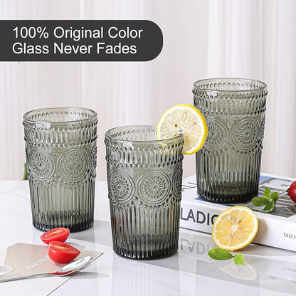 ZMOWIPDL Drinking Glasses Set of 6, 13oz Flower Design Grey Glass Cups | - Image 3