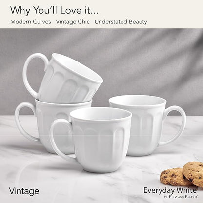 Fitz and Floyd Everyday Vintage Scalloped Set of 4 Porcelain Coffee Tea Mugs - Image 4