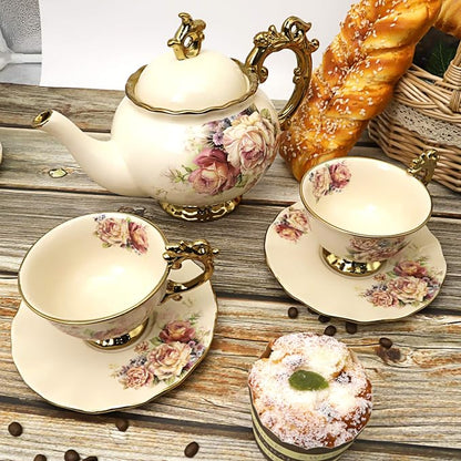 fanquare 15 Pieces British Porcelain Tea Set, Floral Vintage China Coffee Set - Image 4