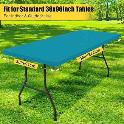 Smiry Rectangle Picnic Table Cloth, Waterproof Elastic Fitted Tablecloths for 8 Foot Tables, Washable Polyester Table Cover for Camping, Indoor and Outdoor (Teal, 36"x96")