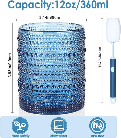 KMIGRUAN Hobnail Drinking Glasses Set of 6, 12oz Blue Vintage Glassware - Image 2