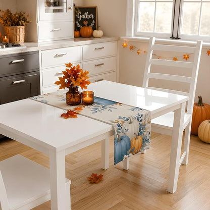 Fall Decor - Blue White Pumpkin Table Runner - Image 7