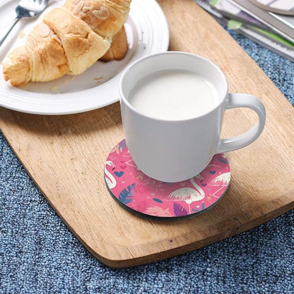 Pink and White Color Flamingo Illustration Round Drink Coaster Set of 4 Heat - Image 5